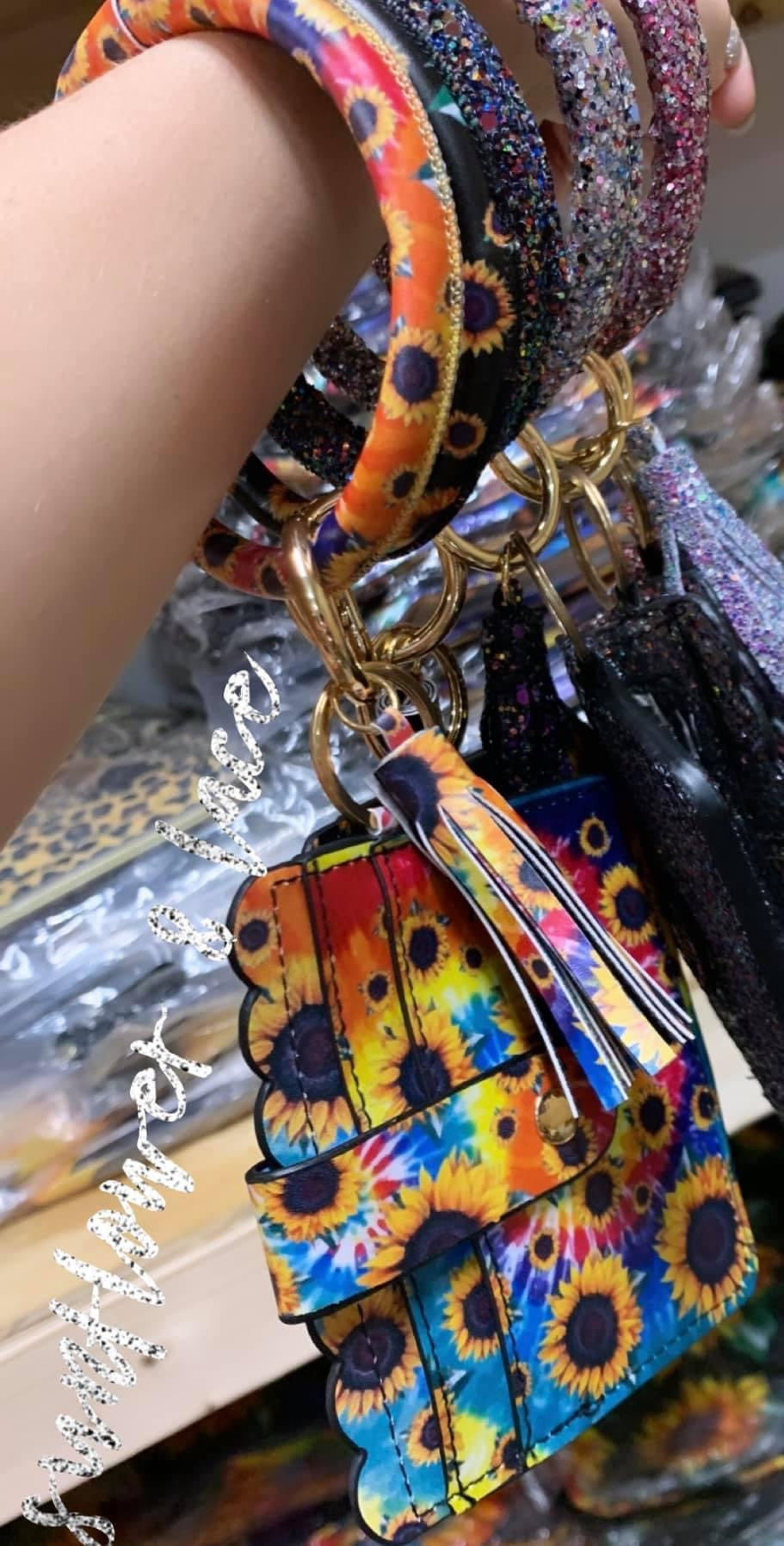 Tie dye sunflower PU wristlet