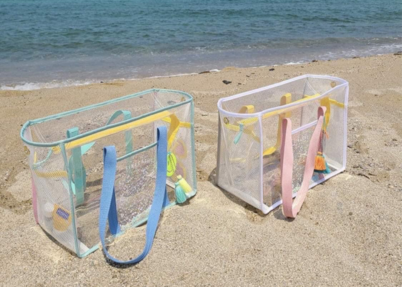 Pink plastic beach tote pink*